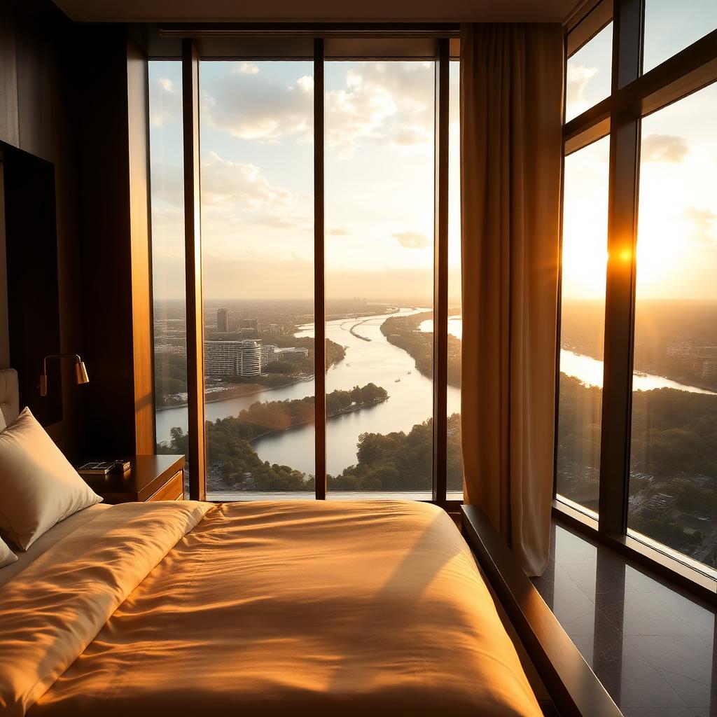 Suíte Master com cama king e vista do Amazonas